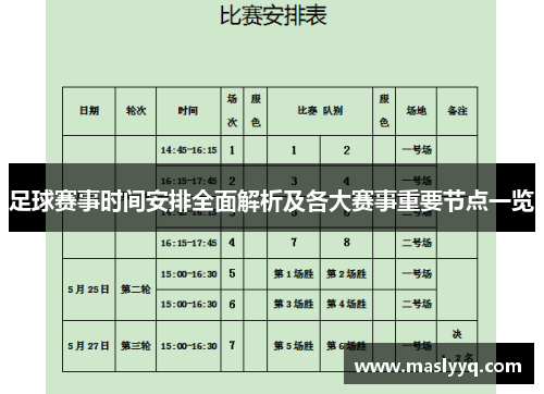 足球赛事时间安排全面解析及各大赛事重要节点一览